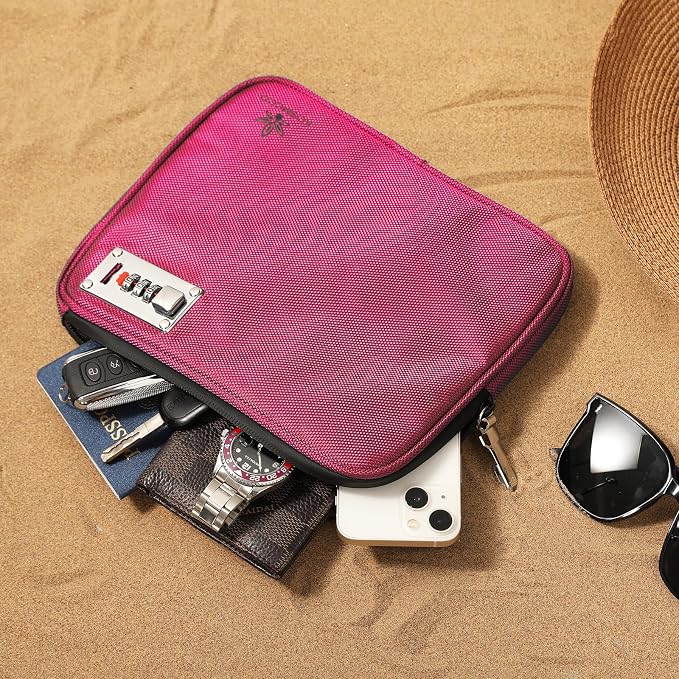 KOSMCCO Anti Theft Beach Locking Bag, Portable Travel Safe, Rose Red | Lockable Design, Holds Phone Wallet and Keys, Compact and Durable, Ideal for Beach Pool and Vacation - Image 3