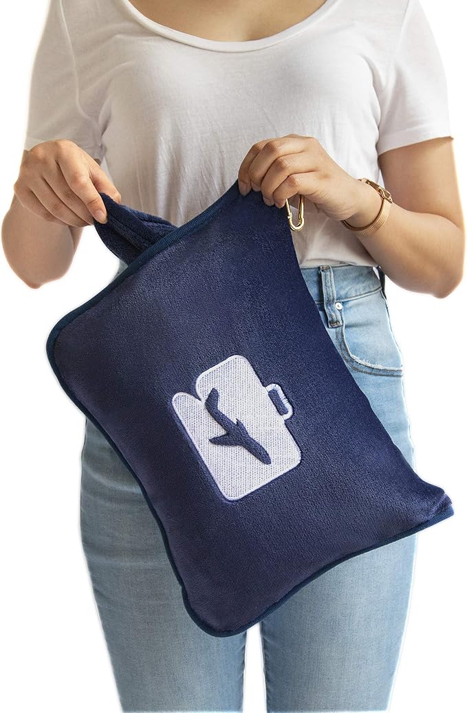 EverSnug Travel Friendly Blanket and Pillow Bundle – Airplane Travel Accessories with Soft Bag Pillowcase for Women & Kids, Hand Luggage Sleeve and Backpack Clip | Color Includes Navy Blue & Grey - Image 9