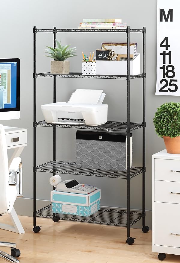 Whitmor 5 Tier Supreme Shelving Unit, Metal Storage Shelves, Adjustable Heavy Duty Shelf with Wheels, 400 lbs Capacity per Shelf, 2000 lbs Total for Pantry, Garage, Kitchen, Black - Image 2