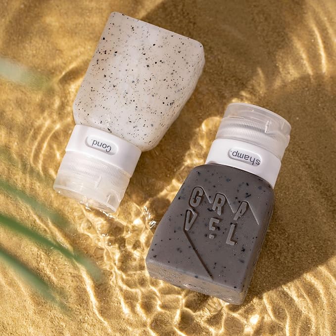 Gravel Silicone Travel Bottles for Toiletries 3oz (2-Pack) – Leakproof, BPA-Free, TSA Approved Travel Bottles with Label System for Shampoo, Conditioner, and Liquid Toiletries (Clear & Gray) - Image 4