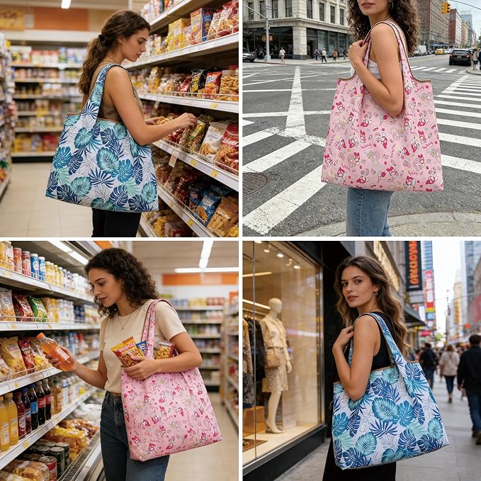 2-Piece reusable grocery bags,shopping bags,grocery bags Reusable Shopping 60+Pounds Capacit, Foldable, - Image 2