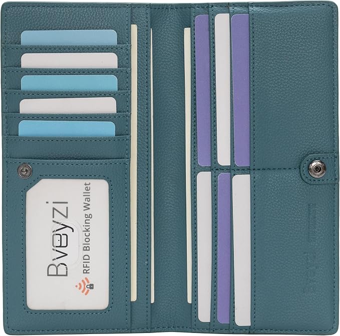 Bveyzi Ultra Slim Thin Leather RFID Blocking Credit Card Holder Bifold Clutch Wallets for Women by Bveyzi
