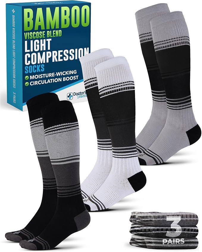 Doctor's Select® Bamboo Viscose Light Compression Socks for Women & Men - 3 Pairs, 8-15 mmHg Compression Socks, Knee High by DoctorsSelect