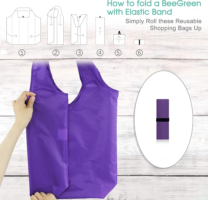 BeeGreen 20 Pack Reusable Grocery Bags w Storage Pouch Reusable Shopping Bags Bulk w Elastic Band Colorful 50LBS X-Large Foldable Fabric Bags Machine Washable Heavy Duty Tote Bags for Groceries - Image 9