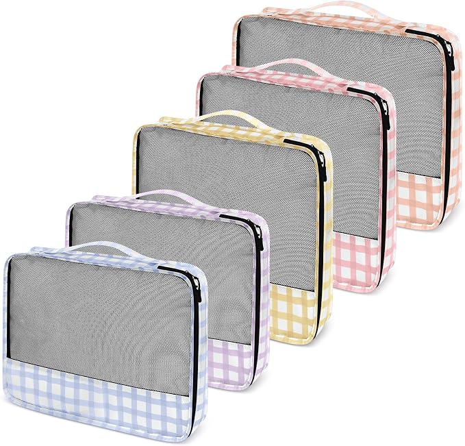 5 Pcs Packing Cubes for Suitcase Large Travel Cubes Carry on Luggage Organizer Bags for Clothes Accessories(Mixed,Plaid) - Image 5