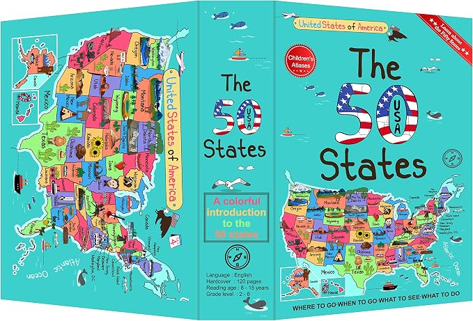 50 States Atlas Book Safe with Real Pages, Student Secret Compartment Items Storage Box with 3-Digit Combo Lock, Decorative Hidden Stash Box, Family Allowance Coin Bank, 9.3"x6.0"x2.3" - Image 7