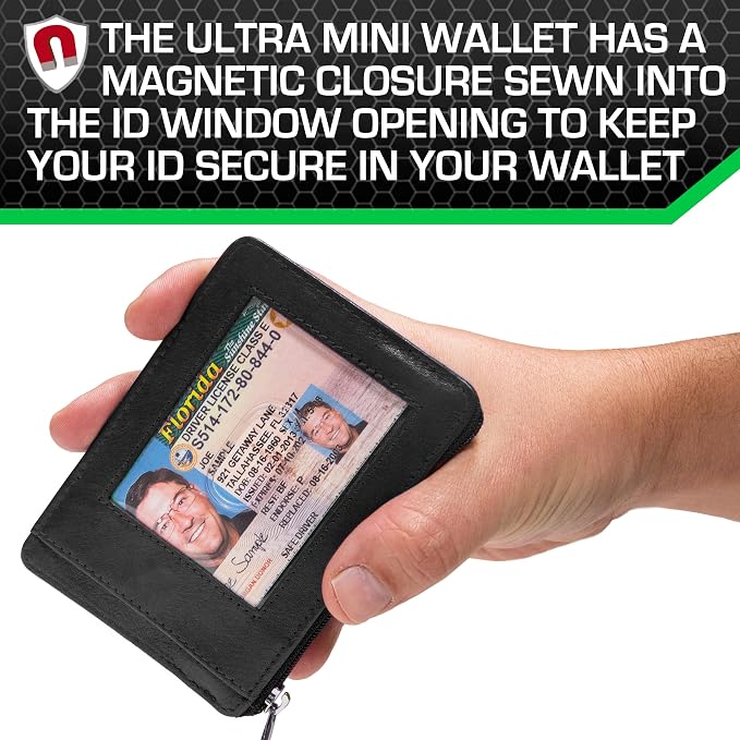 ID Stronghold RFID Front Pocket Wallet Mini Minimalist Wallet Slim Wallet Genuine Leather with Zipper, Small Black - Image 4