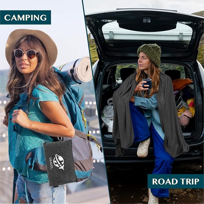 PAVILIA Travel Blanket Airplane Compact with Bag, Small Travel Pillow Blanket for Long Flights, Lightweight Plane Blanket with Luggage Strap, Camping Blanket for Traveler Essentials, Black, 65x40 - Image 4