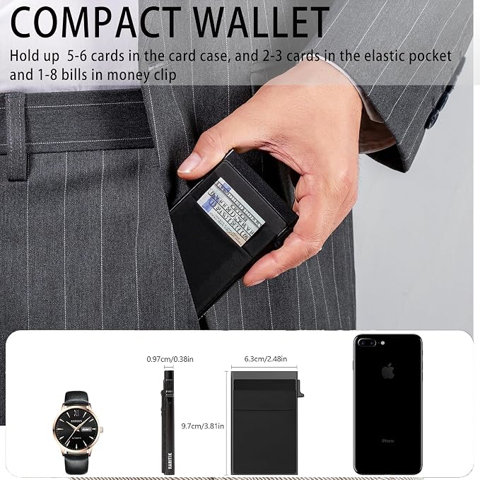 Slim Card Holder Wallet for Men, Minimalist RFID Blocking Pop Up Wallet, Smart Metal Business Card Case Holds 12 Cards, Money Clip, Front Pocket Wallet, Gifts for Men - Image 5