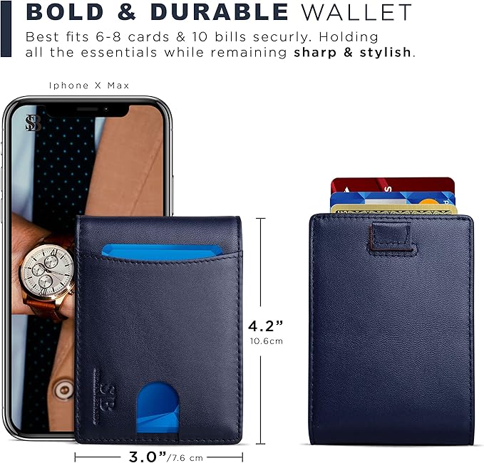 SERMAN BRANDS RFID Blocking Slim Bifold Genuine Leather Thin Minimalist Front Pocket Wallets for Men Billfold Wallet Men Gift - Image 5