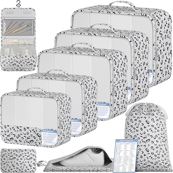 BAGAIL 9 Set Packing Cubes with Packing List Luggage Packing Organizers for Travel Accessories (Grey leopard) by BAGAIL