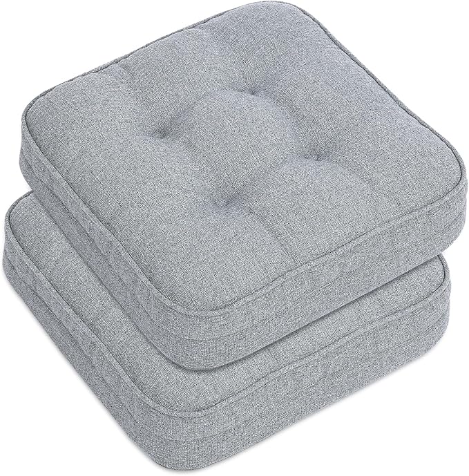 GOFORIT Chair Cushions Set of 2,Tufted Shredded Memory Foam Chair Pads, Non-Slip Seat Cushions with Removable Cover, 16'' x 16'', 2 Pack,Grey by Unknown