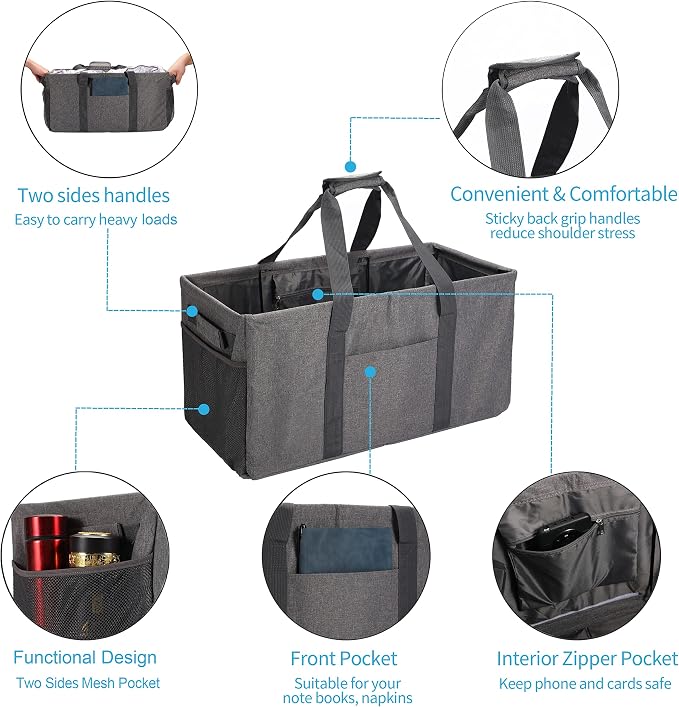 Joyfol Day Extra Large Utility Tote Bag, Reusable Grocery Bags Foldable,Upgraded Metal Frame, With Sturdy Handles Reinforced Bottom Heavy Duty Oxford Fabric Moving Shopping Bags, Gray - Image 6
