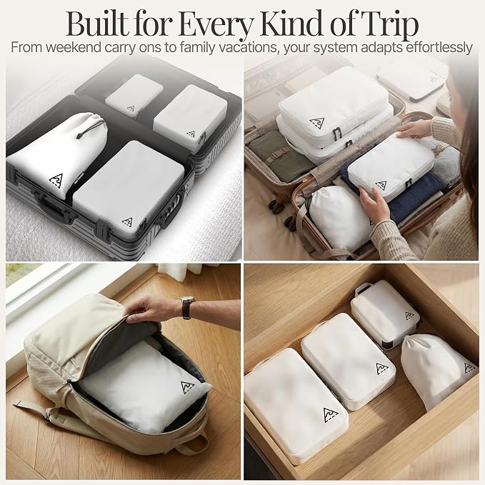 4 pcs Compression Packing Bags Cubes Set with HybridMax Double-Capacity Design - Packing Cubes for Travel Compression to Maximize Limited Luggage Space, White - Image 6