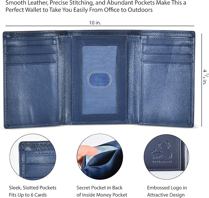 BULL GUARD Leather Wallet for Men with RFID Blocking in Mountain Sky Blue Crafted from Top Grain Leather Premium Nappa with Tight Stitching, Elegant Trifold Design that Fits in Any Pocket, Gift Box - Image 3