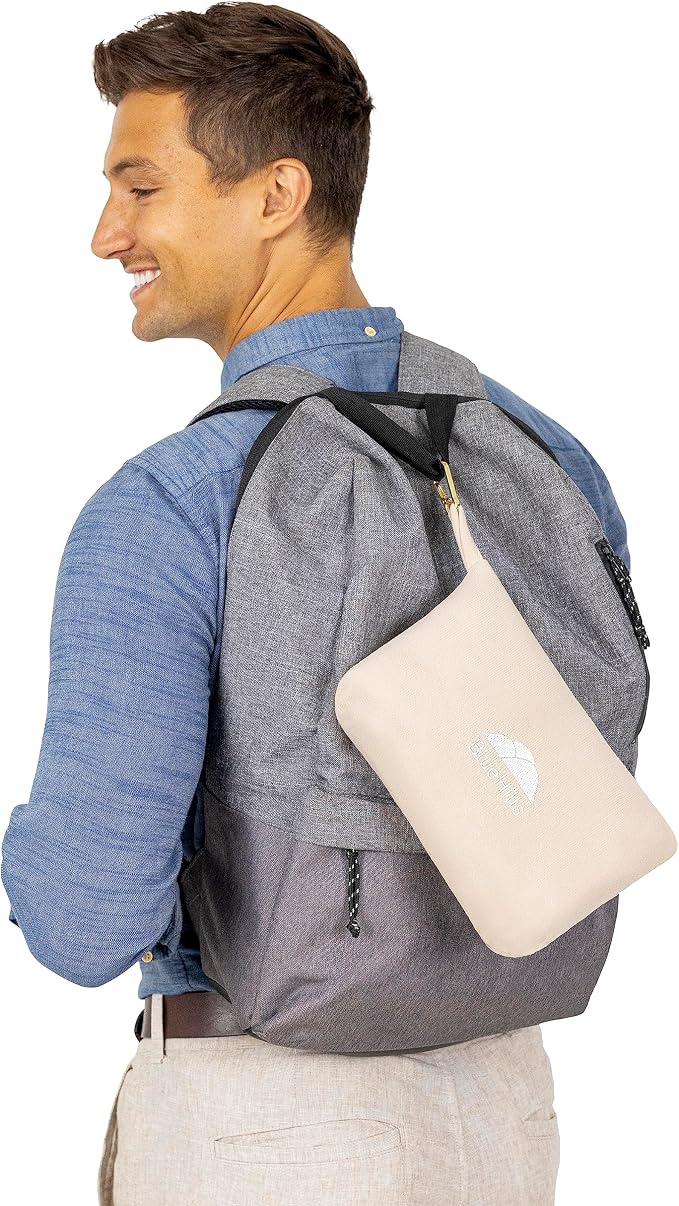 BlueHills Lightweight Travel Blanket Pillows Compact for Two Airplane Traveling Essentials Flight Throws in Bag case with Backpack Clip Compact Large Plane Accessories – Gray and Beige - Image 6