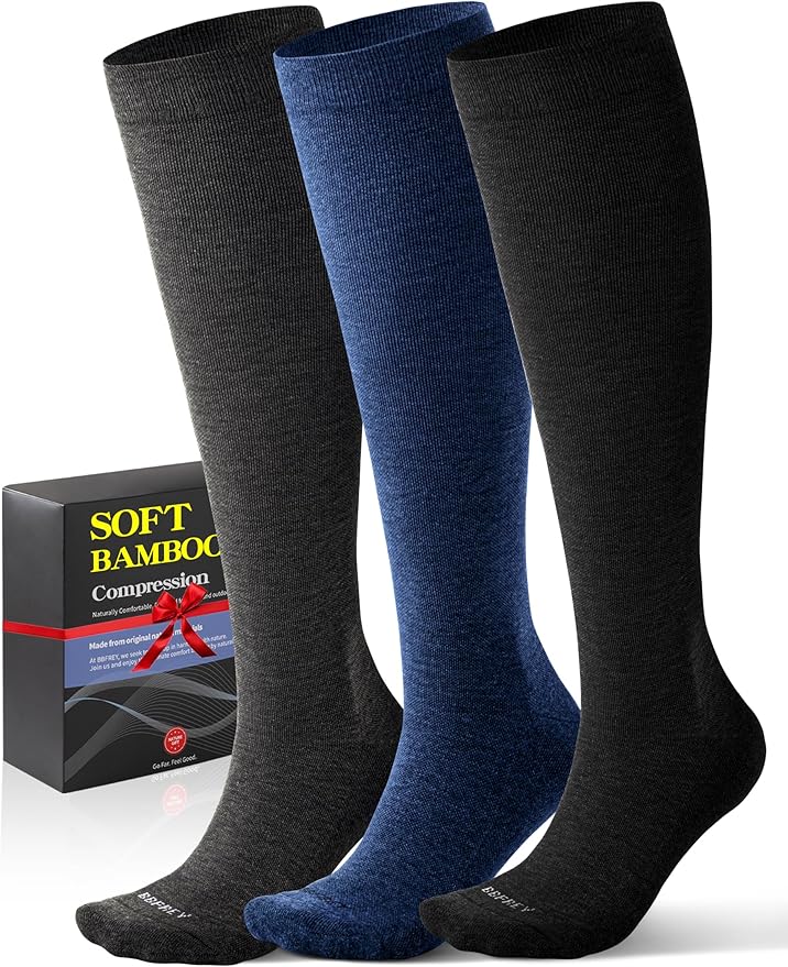 Bamboo Viscose Compression Socks with Reinforced Sole - Knee High Womens Support Socks with Seamless Toe, 18-25 mmHg by Bbfrey