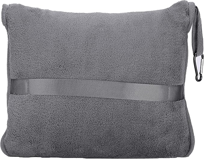 BlueHills Premium Soft 2-Pack Travel Blanket Pillows for Two - Gray Grey | Travel Blanket Set for Two, Hand Luggage Belt & Backpack Clip, Lightweight & Compact for Long Flights, Comfort Plane Pillows - Image 9