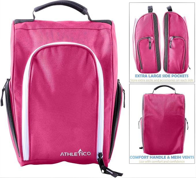Athletico Golf Shoe Bag - Zippered Shoe Carrier Bags With Ventilation & Outside Pocket for Socks, Tees, etc. (Pink) - Image 6