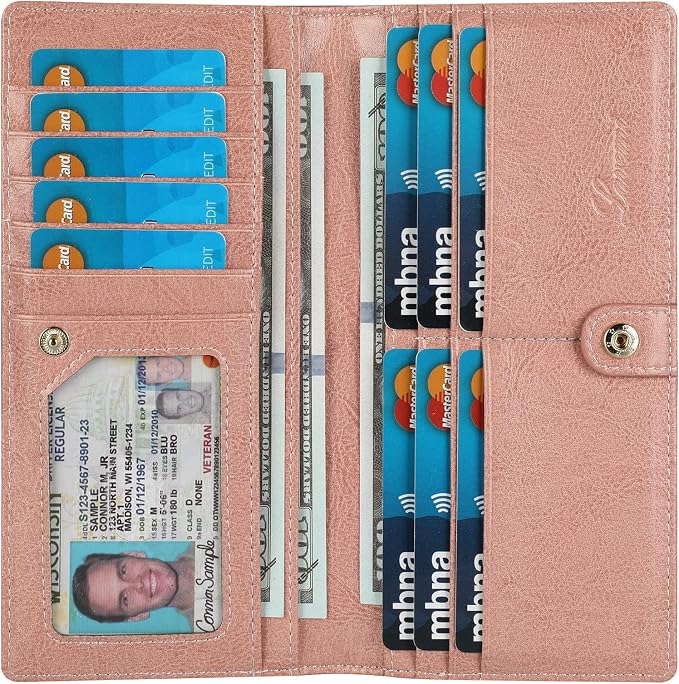 Ultra Slim Thin Leather Women Wallet RFID Blocking Credit Card Holder Bifold Long Ladies Billfold by Lavemi