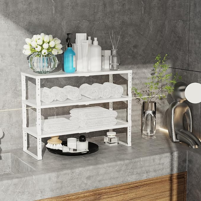 Jojocross Expandable Adjustable Stackable Kitchen Organizer, Spice Rack,Metal Pantry Storage Shelves Racks,Counter Shelf for Cabinets, Countertop, Cupboard(3 Packs/Large/White) - Image 4