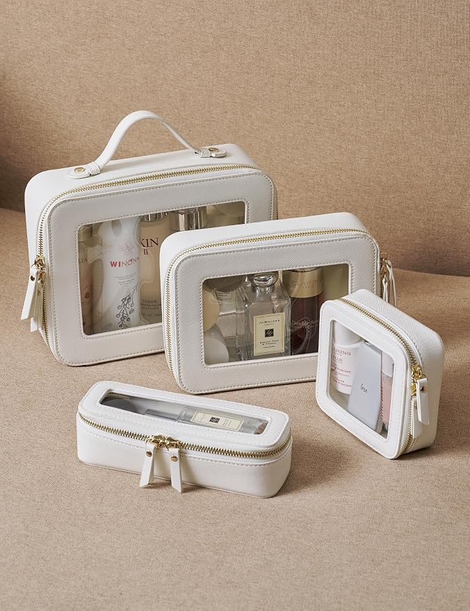 Slim Makeup Brush Bag Travel Clear Toiletry Bag for Women Cute White Make Up Bag for Traveling Cosmetic Bag Organizer Waterproof Tansparent Beauty Makeup Case - Image 7