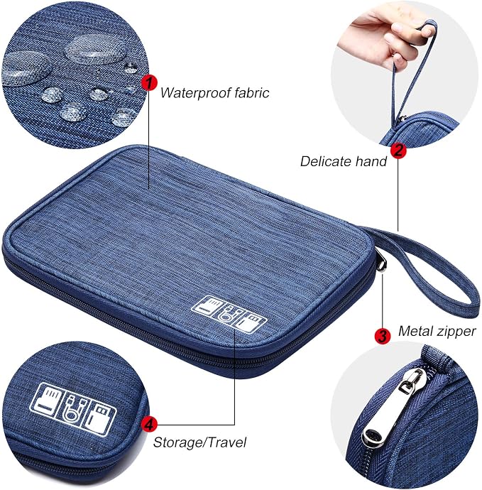 SELLYFELLY Travel Electronics Organizer Portable Cable Organizer Bag for Storage Electronic Accessories Case for Cord,Phone,Charger,Flash Drive (Navy Blue) - Image 4