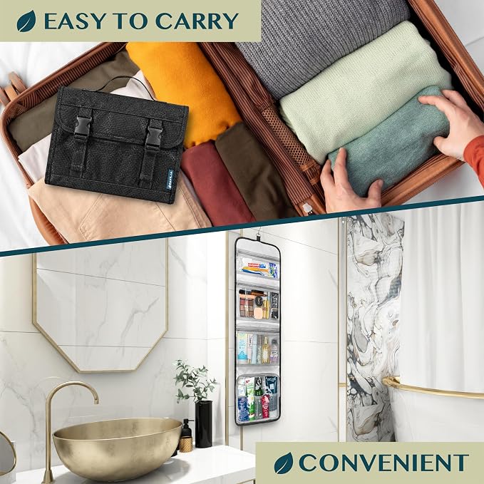 PAVILIA Travel Hanging Toiletry Bag for Women Men, Large Capacity Makeup Bag Kit, Waterproof Cosmetic Storage Organizer Case for Bathroom Shower - Image 5