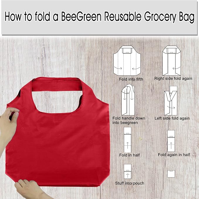BeeGreen Christmas Red Reusable Grocery Bags Shopping Bags Bulk 10 Packs 50LBS X-Large Foldable-Machine Washable-Heavy Duty - Image 4