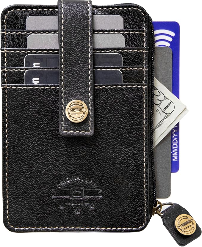 ID Stronghold RFID Blocking Front Pocket Wallet – Slim Minimalist Genuine Leather Wallet with Zipper Coin Pocket (Mega Black) - Image 2