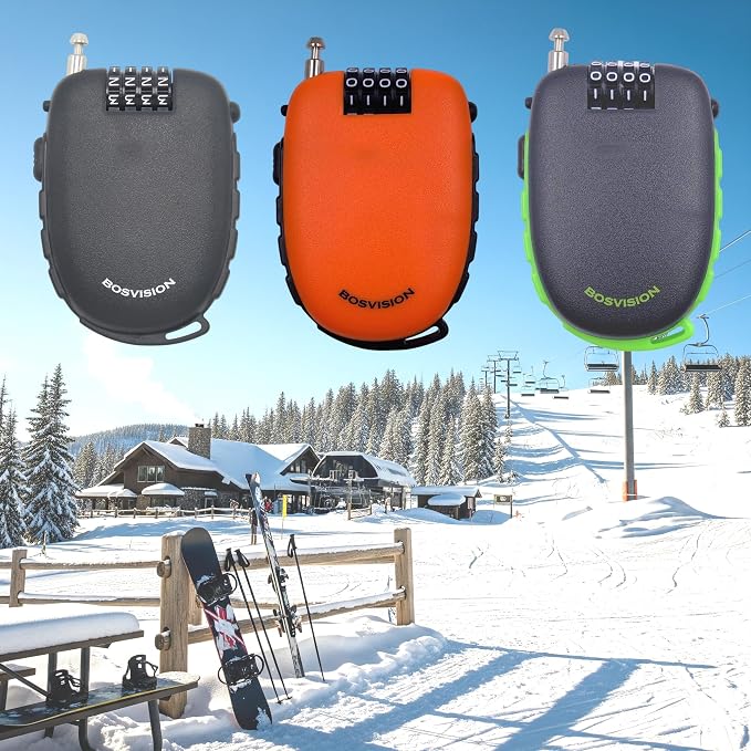 Bosvision Ultra-Secure 4-digit Combination Lock with 3 Feet Retractable Cable for Bike, Ski, Snowboard and Stroller | 4-Digit Cable Lock, Steel Retractable Cable (2.4mm diameter) for Ski, Bike, Scooter, Skate Board, Stroller, Pushchair - Image 5