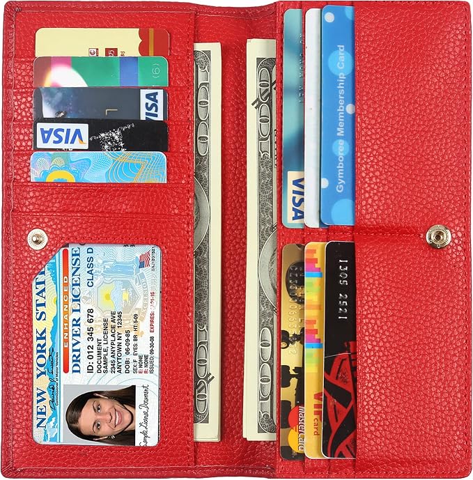 Ultra Slim Thin Leather Women Wallet RFID Blocking Credit Card Holder Bifold Long Ladies Billfold by Lavemi