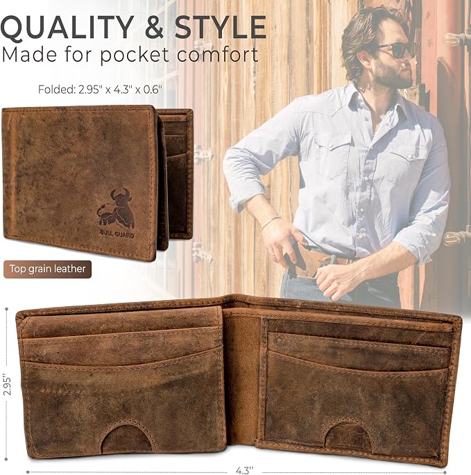 BULL GUARD Expedition Series Bifold Leather Wallet for Men RFID Blocking, Top Grain Cowhide, Flip-Up ID Window, Compact & Durable Everyday Carry Wallet for Travel, Work & Outdoors, Ready to Gift - Image 2