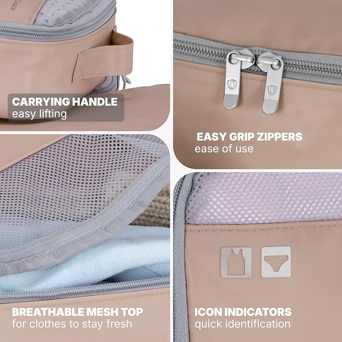 Traveler's Choice Cloverland Packing Cubes, 5-Piece Set, Light Beige - Image 4