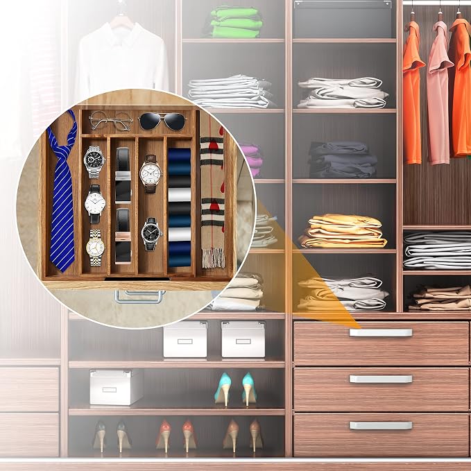 Bellsal Acacia Silverware Organizer Kitchen Drawer Organizer Expandable Bamboo Utensil Holder Cutlery Tray for Kitchen Utensil and Flatware Bedroom Office - Image 7