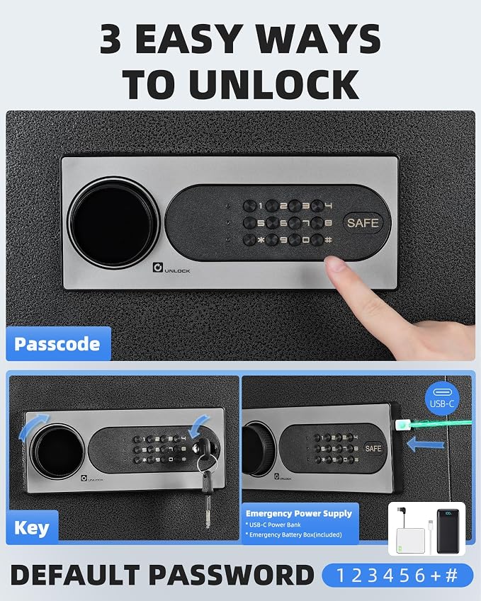 DAYI Safe Box, 3.0 Cubic Feet Home Safes with Fireproof Waterproof Bag, Security Safe for Money Cash Documents, Digital Keypad, Dual Alarm System, Removable Shelf - D-60 - Image 3