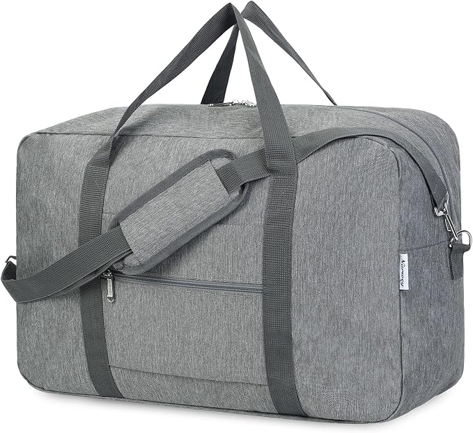 Narwey Foldable Carry on Luggage 22x14x9 Airline Approved Duffle Bag for Travel Packable Duffel Bag for Traveling Airplane for Women and Men 40L (Grey (With Shoulder Strap)) by Narwey