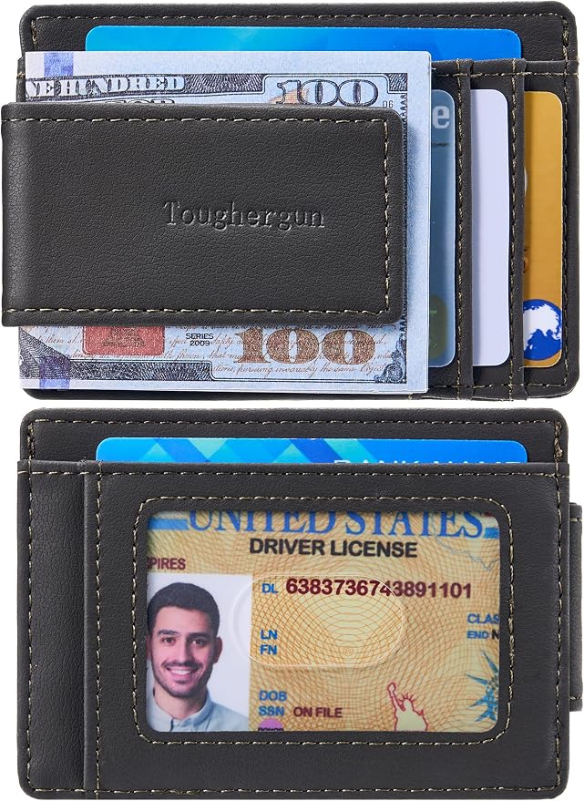 Toughergun Slim Wallet for Men RFID Blocking Money Clip, Minimalist Front Pocket Credit Card Holder, Magnetic Thin Mens Wallets with ID Window - Image 2
