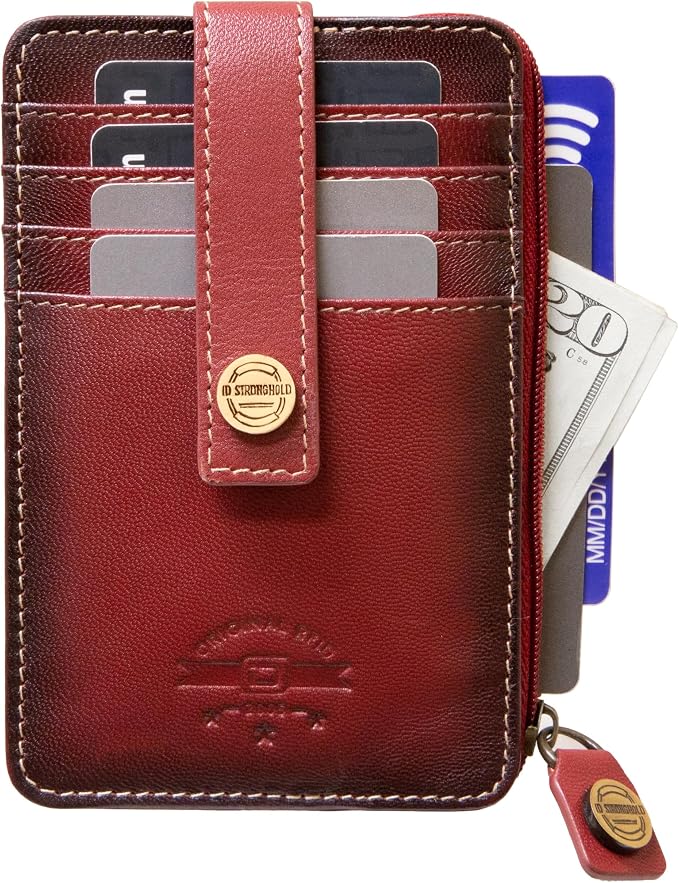 ID Stronghold RFID Blocking Front Pocket Wallet – Slim Minimalist Genuine Leather Wallet with Zipper Coin Pocket (Mega Red) - Image 2