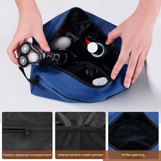 Elviros Travel Toiletry Bag for Women and Men,Lightweight Makeup Bag Hanging Dopp Kit with Shaving Compartment Cosmetic Organizer Large Tool Bag Travel Essentials,Gifts for Men(Large,Navy Blue) - Image 6