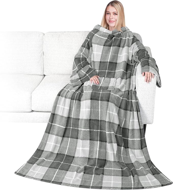 PAVILIA Wearable Blanket with Sleeves for Adult Women Men, Cozy Fleece Warm Wrap Throw with Arms, Gifts for Christmas, Wife by PAVILIA