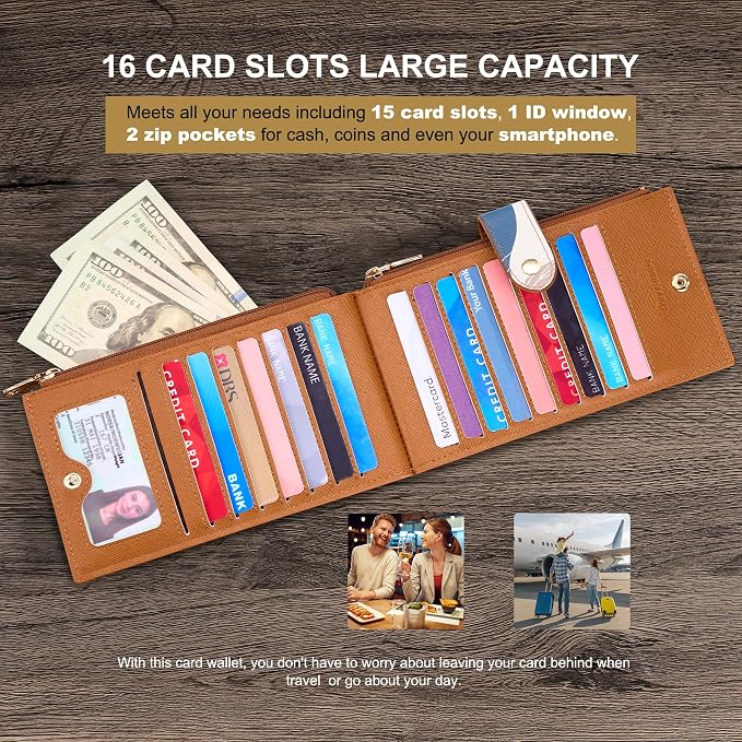 Travelambo RFID Wallet Women Large Size Bifold Multi Card Wallet Case with Zipper Pocke Credit Card Holder for Women - Image 5