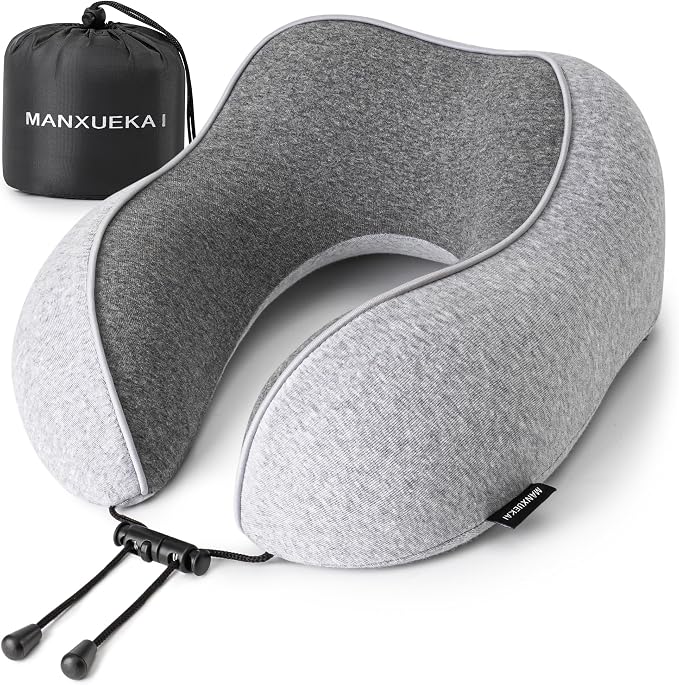 Travel Pillows for Airplanes,100% Pure Memory Foam Travel Neck Pillow | Washable Cotton Cover,Comes with 3D Eye Mask,Earplugs,Storage Bag,Ideal Travel Gift,Relieve Neck Pressure,Light Grey by Unknown