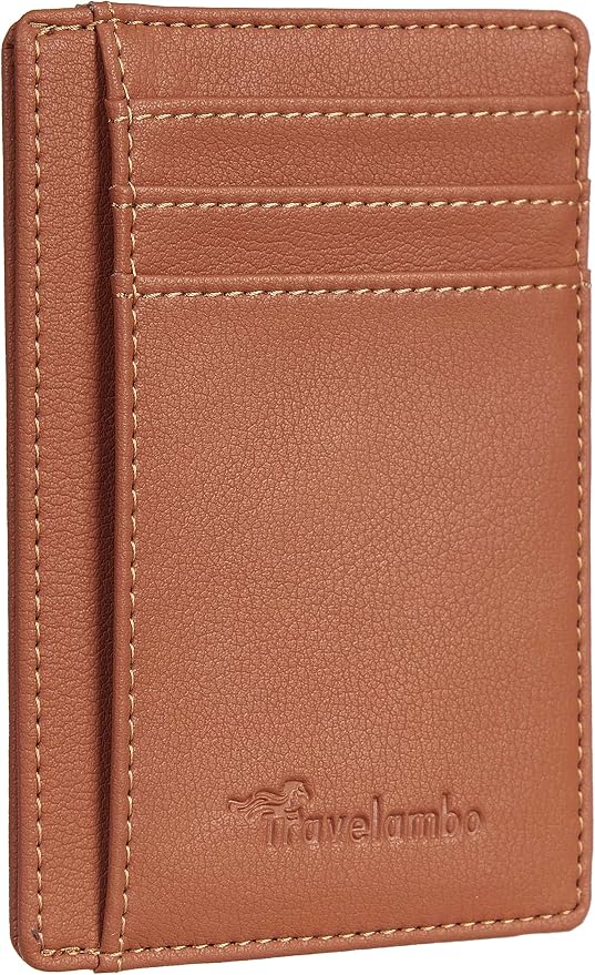 Travelambo Front Pocket Minimalist Leather Slim Wallet RFID Blocking Medium Size by Travelambo