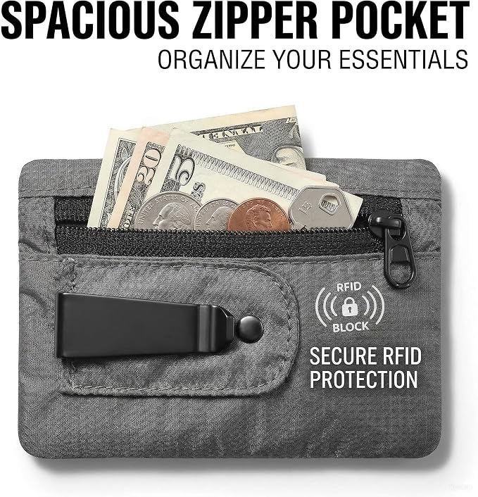 KOSMCCO RFID Blocking Clip Stash Pocket Travel Belt Wallet, Grey, Medium | Compact Hidden Design, For Cards & Cash, Slim Pickpocket-Proof, Everyday Carry - Image 2