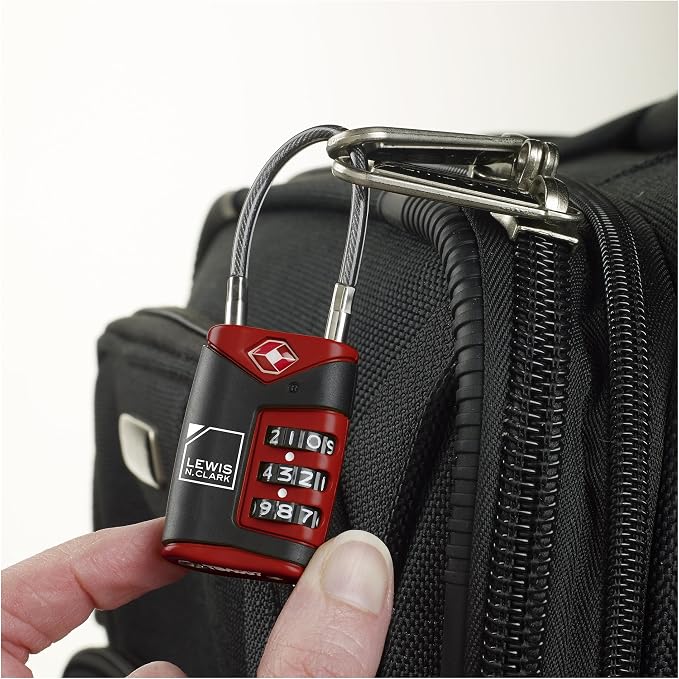 Lewis N. Clark TSA-Approved Combination Luggage Lock with Steel Cable (2-Pack), Red, One Size - Image 6