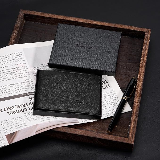 Travelambo Genuine Leather Wallet for Men with Gift Box - Handmade Bifold Stylish - Mens Wallets Rfid Blocking with 2 ID Windows - Image 8