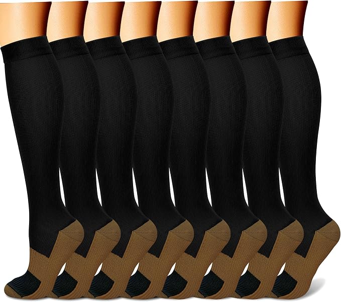 FEYHAY Copper Compression Socks (8 Pairs) 15-20 mmHg Circulation is Best Athletic & Daily for Men & Women, Running, Climbing by FEYHAY