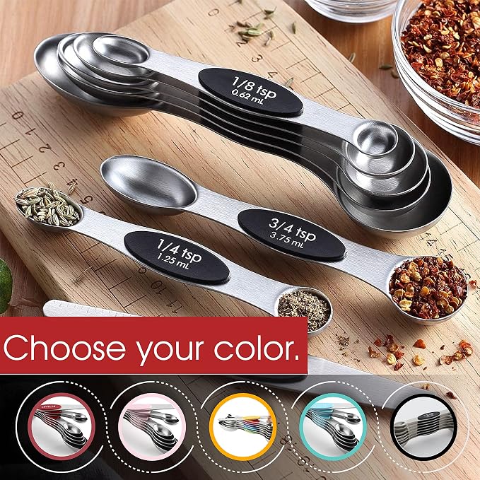 Spring Chef Stainless Steel 8 Magnetic Measuring Spoons Set, 2 Pack, Black | Dual Sided Metal Teaspoon & Tablespoon Measuring Spoons with Leveler for Dry & Liquid Ingredients, Nesting, Dishwasher Safe - Image 6