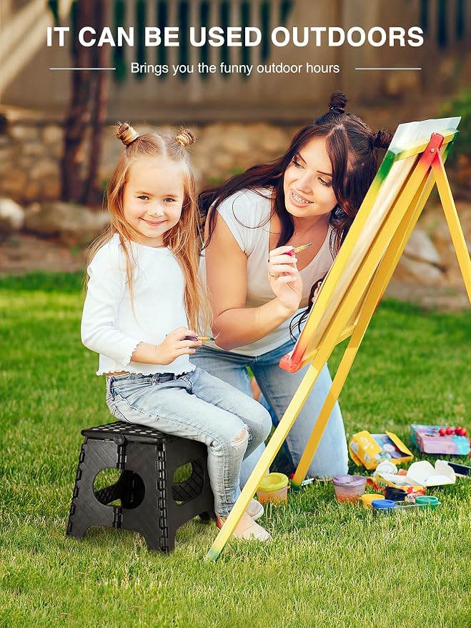 Dyforce Kids Step Stool 11 Inch, 300lbs Folding Step Stool for Adults | Toddler Step stool Black,Anti-slip Heavy Duty with Carry Handle, Lightweight Foldable Stool for Bathroom Kitchen Bedroom - Image 5